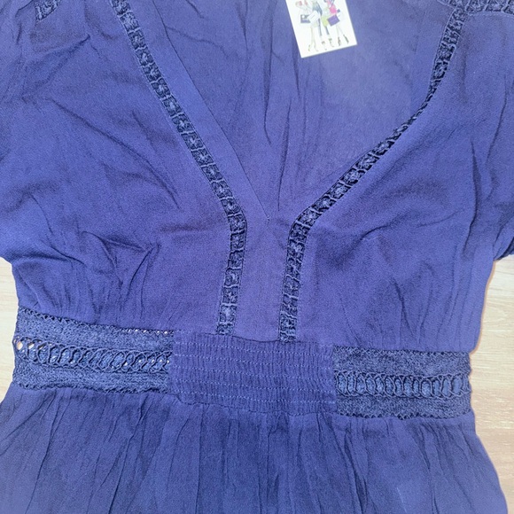 Macy's Navy Blue Blouse with Lace Detail - Picture 6 of 6